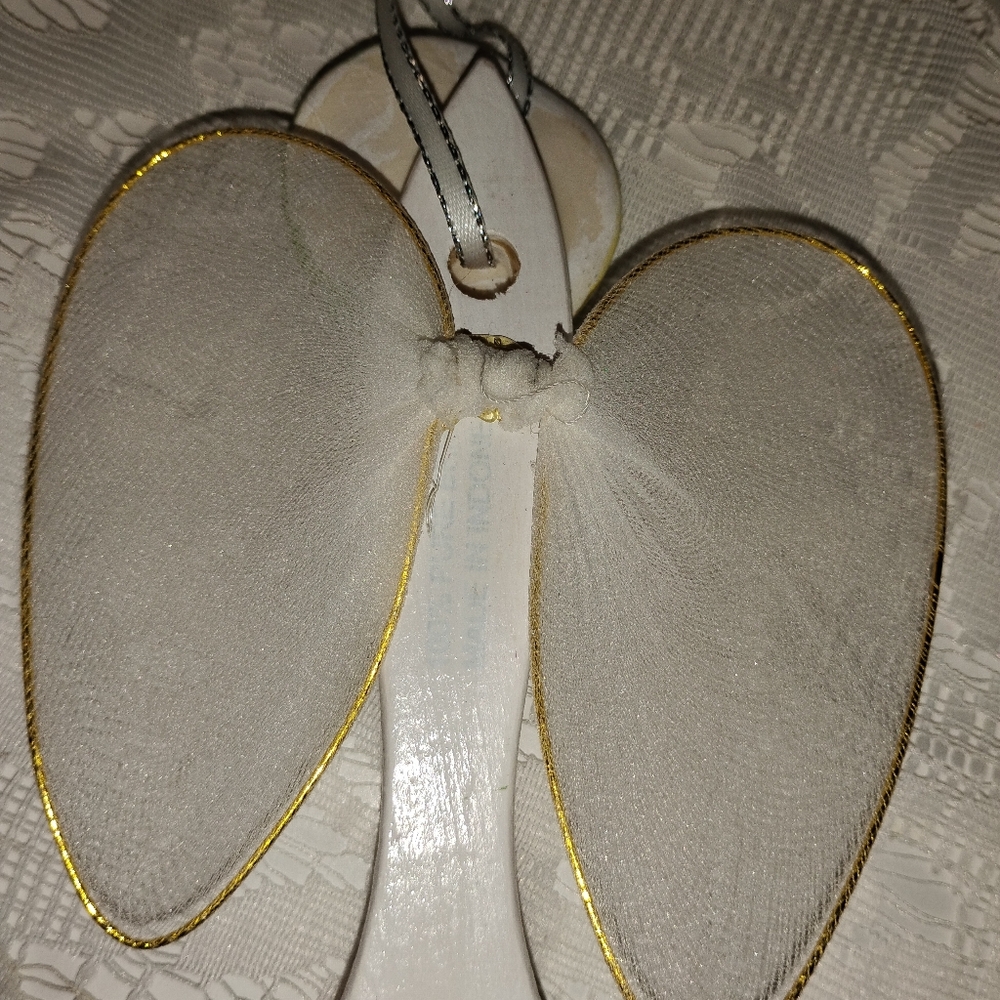 Handmade and handpainted ceramic folk art lace paintbrush angel ornaments - Picture 6 of 11